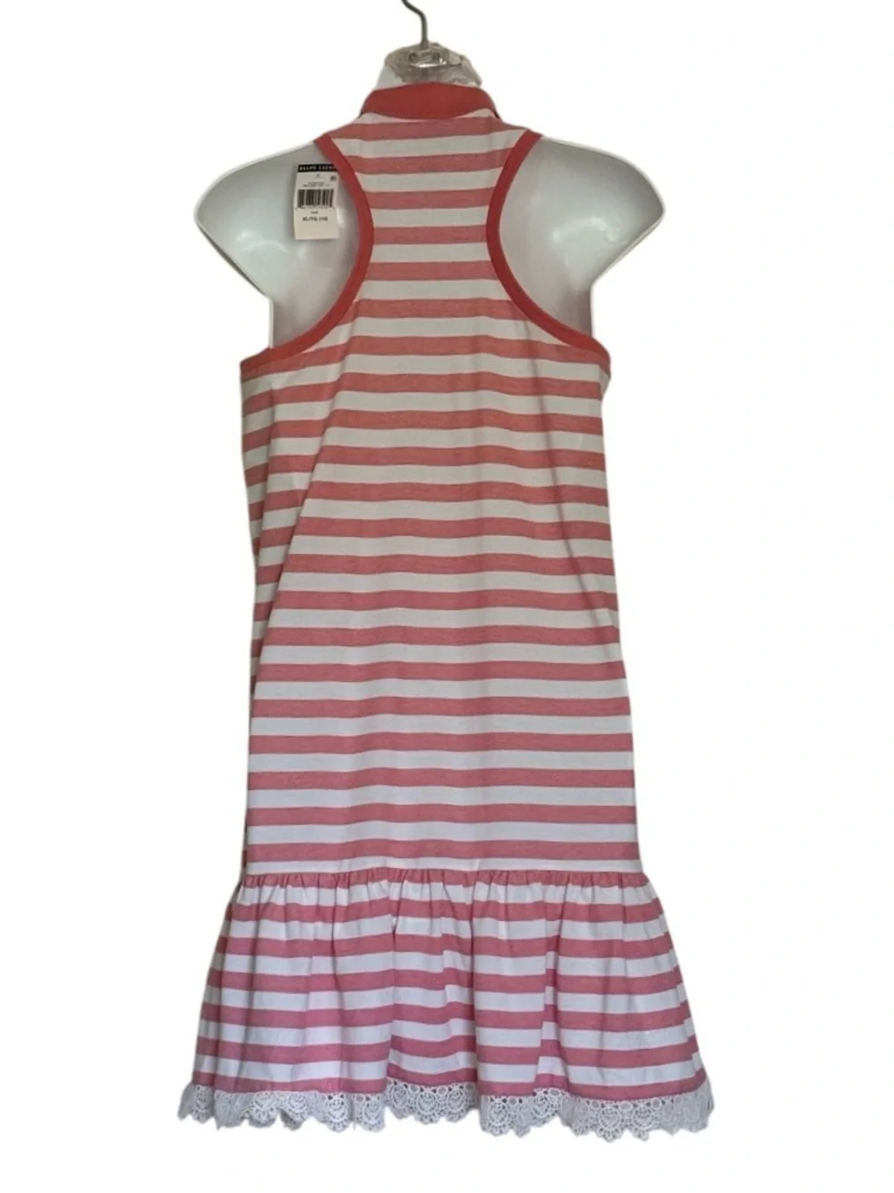 NWT Polo Ralph Lauren Striped Polo Sleeveless Dress in Coral and White Size XL